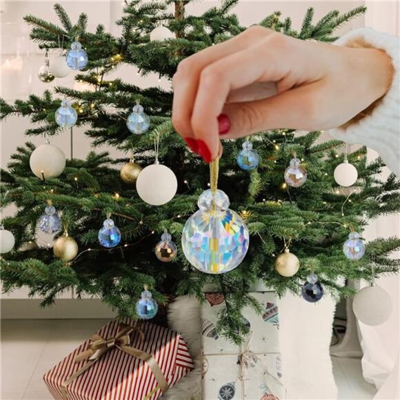 12 Pcs Multicolor Crystal Glass Christmas Balls Ornaments, 0.87" Mini Colorful - Picture 5 of 7